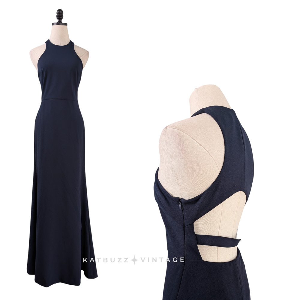 Vera Wang Prom Dress Maxi Gown 2 Blue Classic Navy Bridesmaid Mother Evening Tie